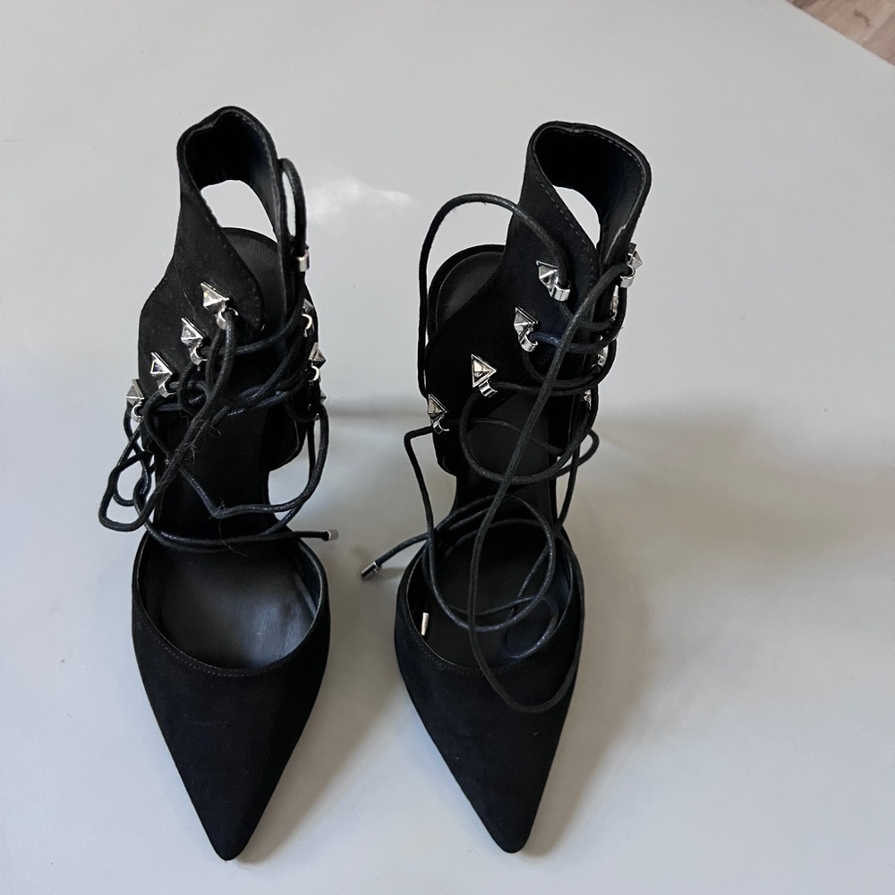 ASOS Black Lace-Up Heels with Stud Accents